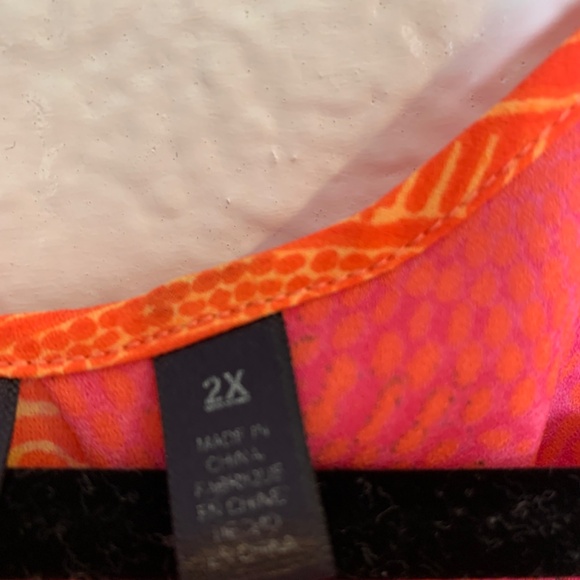 Rafaella Chiffon Hi Lo Blouse 2X Semi Sheer Geometric Print Multicolor - Picture 4 of 12